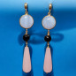 Boucles Quartz rose Onyx facettée et Calcédoine Gouttes Argent 925