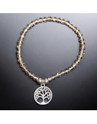 Bracelet Cristal Swarovski fumé Arbre de vie acier