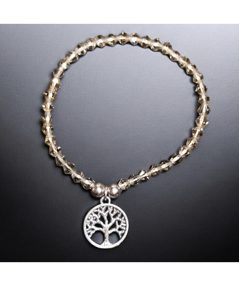 Bracelet Cristal Swarovski fumé Arbre de vie acier