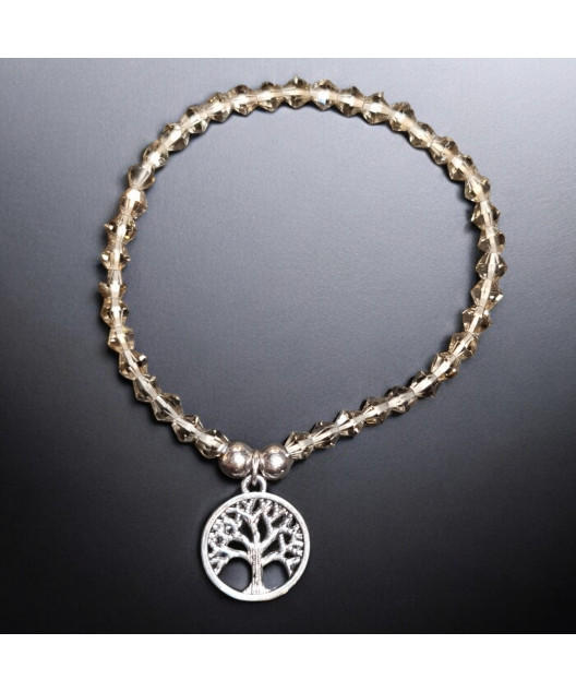 Bracelet Cristal Swarovski fumé Arbre de vie acier