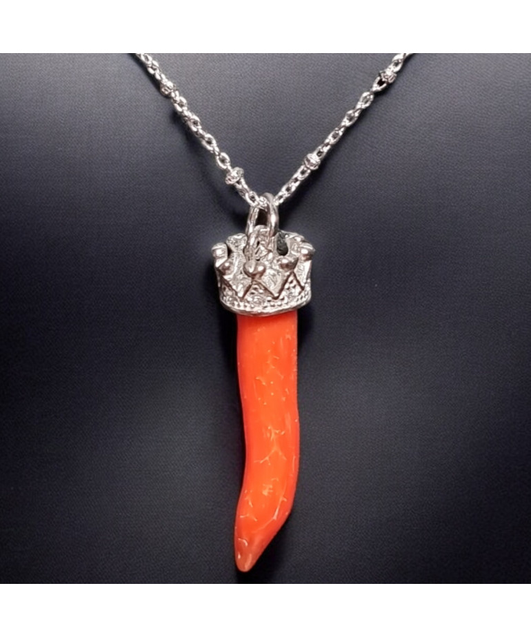 Pendentif Corail rouge "Piment" avec chaîne Argent 925