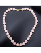 Collier Quartz rose Pierres rondes 10mm facettées sur cordon noué