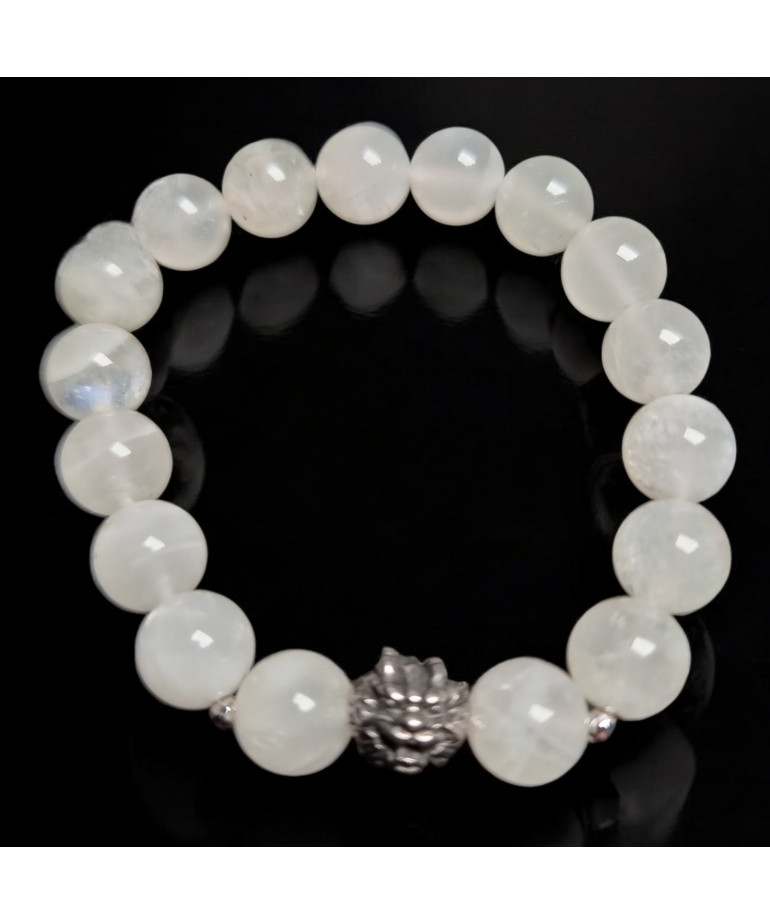 Bracelet Pierre de lune insert Dragon Pierres rondes 10mm