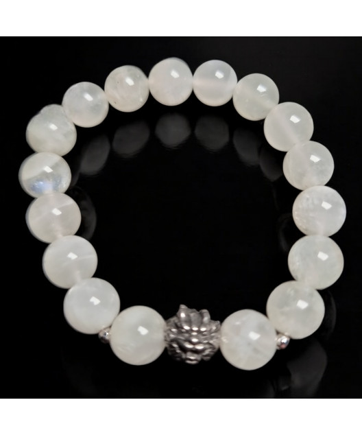Bracelet Pierre de lune insert Dragon Pierres rondes 10mm