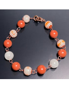 Bracelet Jaspe rouge Pierre de lune & Perles de verre africaines