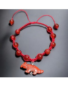 Bracelet Cornaline Pierres rondes 8mm et breloque Jaspe rouge sur crdon