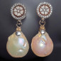Boucles Perles d'eau douce Baroques et Onyx blanche sculptée Argent 925