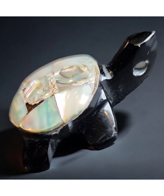 Pendentif Tortue Obsidienne & Nacre pm