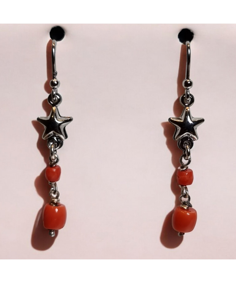 Boucles Corail et Etoiles Argent 925