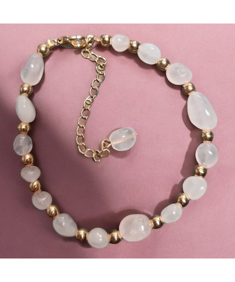 Bracelet Quartz rose avec fermoir doré