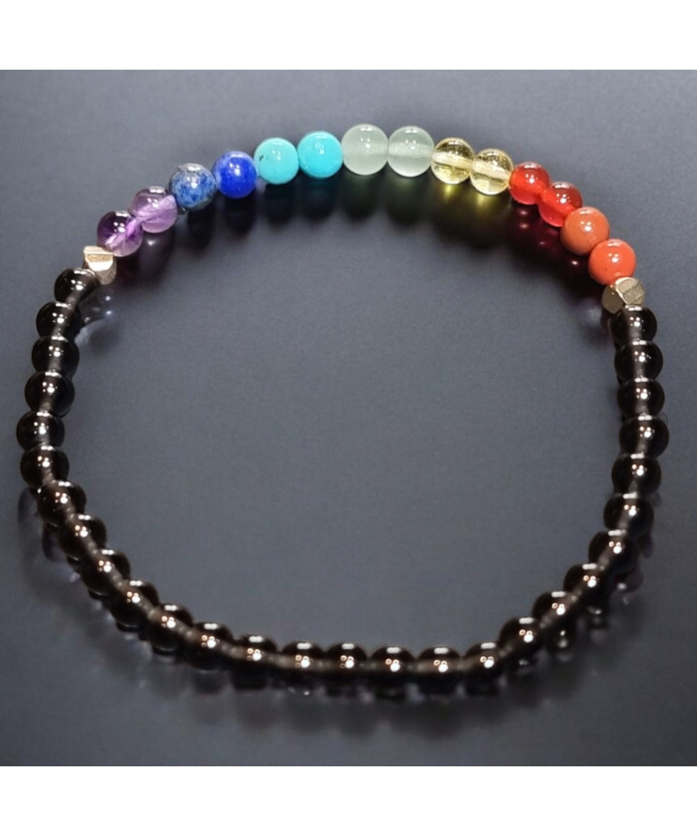 Bracelet Larmes d'Apache 7 Chakras Pierres rondes 4mm