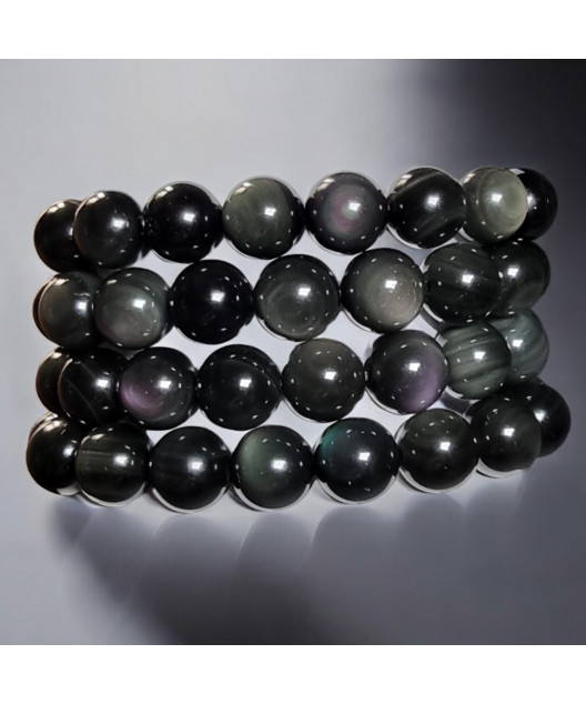 Bracelet Obsidienne Œil céleste A+ Pierre rondes