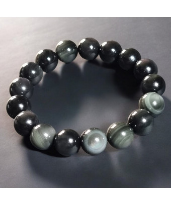 Bracelet Obsidienne Œil céleste A+ Pierre rondes