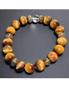 Bracelet Œil de tigre Cristal de roche & Labradorite Pierre rondes 10mm