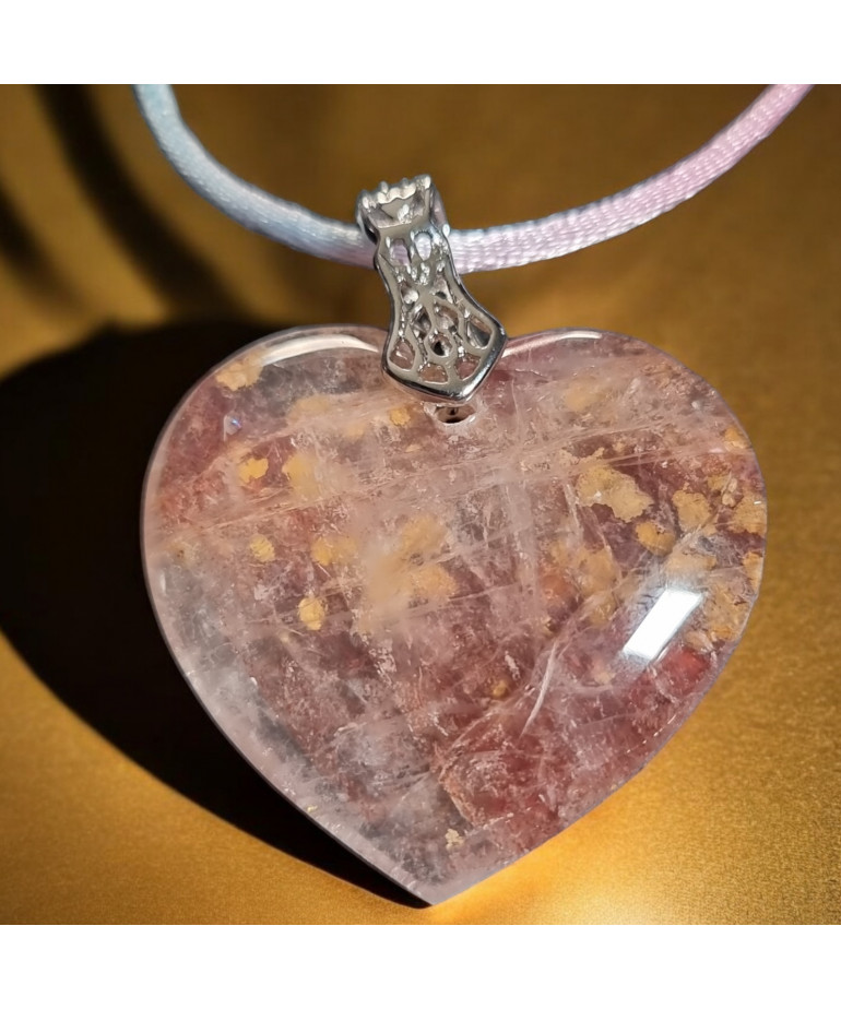 Pendentif Quartz Hématoïde Cœur sur cordon réglable