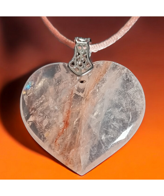 Pendentif Quartz Hématoïde Cœur sur cordon réglable