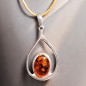 Pendentif Ambre Argent 925 sur cordon réglable