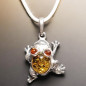 Pendentif Ambre Grenouille Argent 925 sur cordon réglable