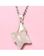 Pendentif Quartz rose Etoile Argent 925 avec chaîne