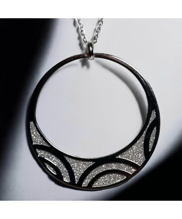 Pendentif Acier Cercle avec strass avec chaîne
