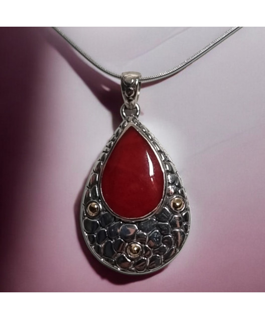 Pendentif Corail gorgone Ethnique avec chaîne Argent 925