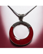 Pendentif Corail gorgone Ethnique rond avec chaîne Argent 925