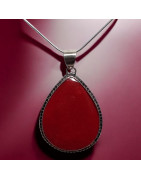 Pendentif Corail gorgone Ethnique ovale avec chaîne Argent 925