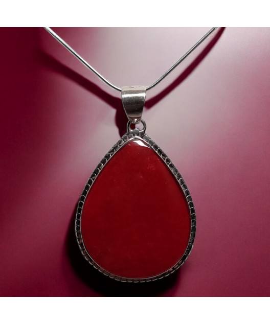 Pendentif Corail gorgone Ethnique ovale avec chaîne Argent 925
