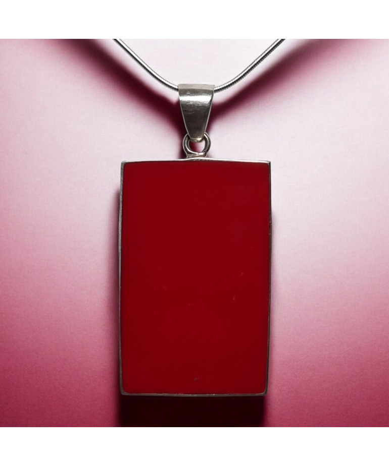 Pendentif Corail gorgone Ethnique Rectangulaire avec chaîne Argent 925