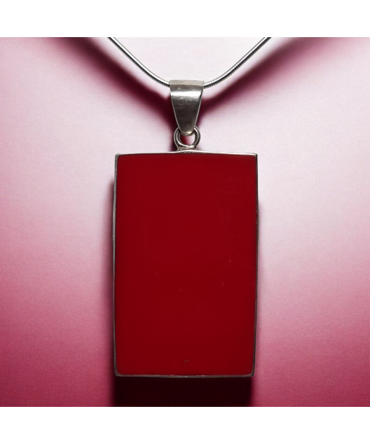 Pendentif Corail gorgone Ethnique Rectangulaire avec chaîne Argent 925