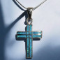 Pendentif Opale bleue Croix avec chaîne Argent 925