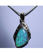 Pendentif Opale bleue Ethnique avec chaîne Argent 925
