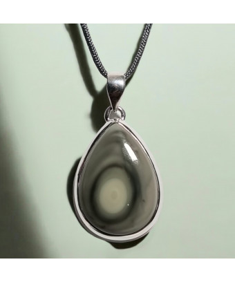 Pendentif Obsidienne Œil d'argent Argent 925 sur cordon