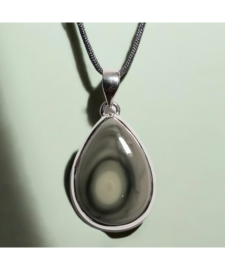 Pendentif Obsidienne Œil d'argent Argent 925 sur cordon