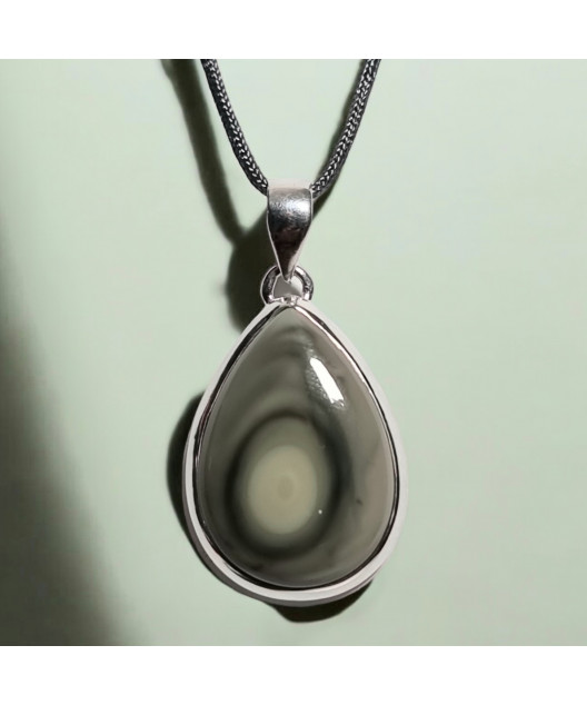 Pendentif Obsidienne Œil d'argent Argent 925 sur cordon