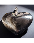 Pendentif Obsidienne argentée Cœur