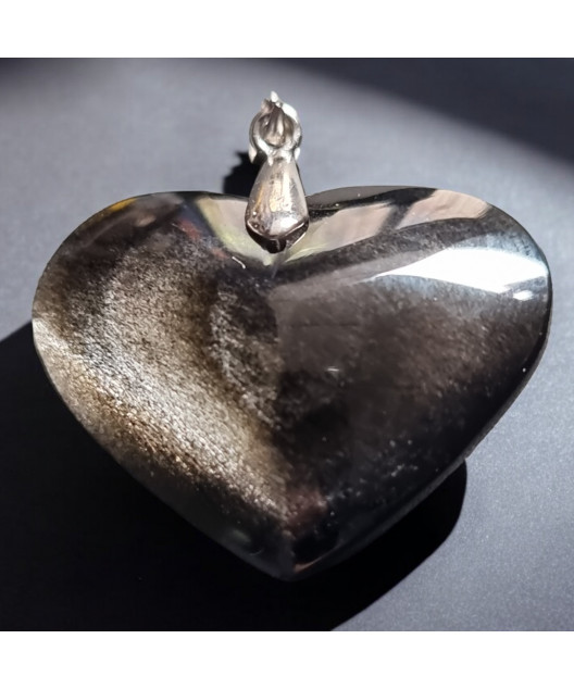 Pendentif Obsidienne argentée Cœur