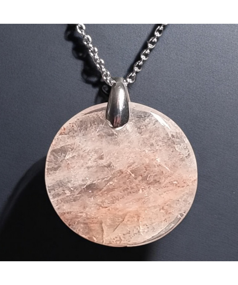 Pendentif Quartz Hématoïde Rond sur chaîne