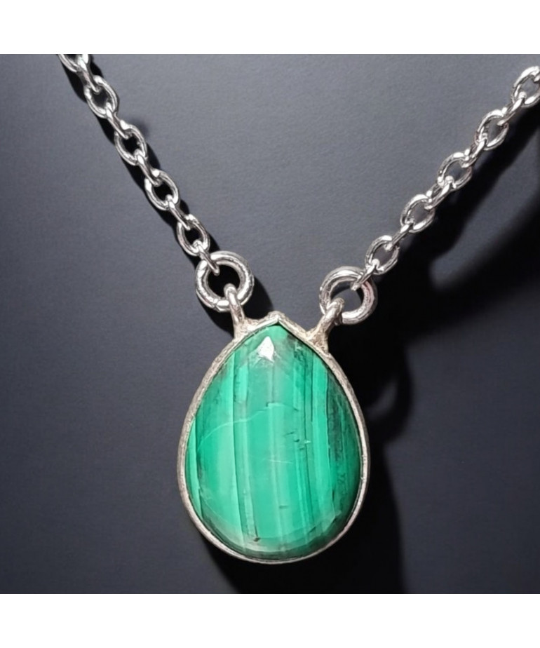 Pendentif Malachite avec chaîne acier inox