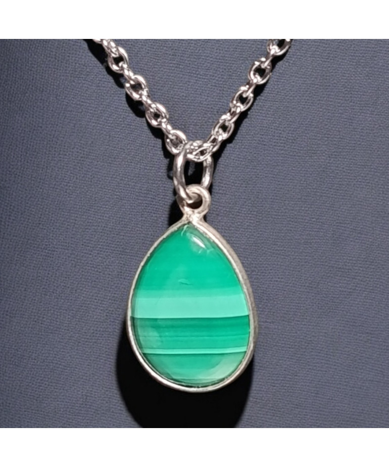 Pendentif Malachite avec chaîne acier inox