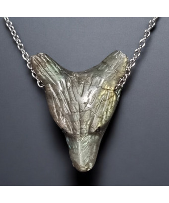Pendentif Labradorite Tête de loup avec chaîne