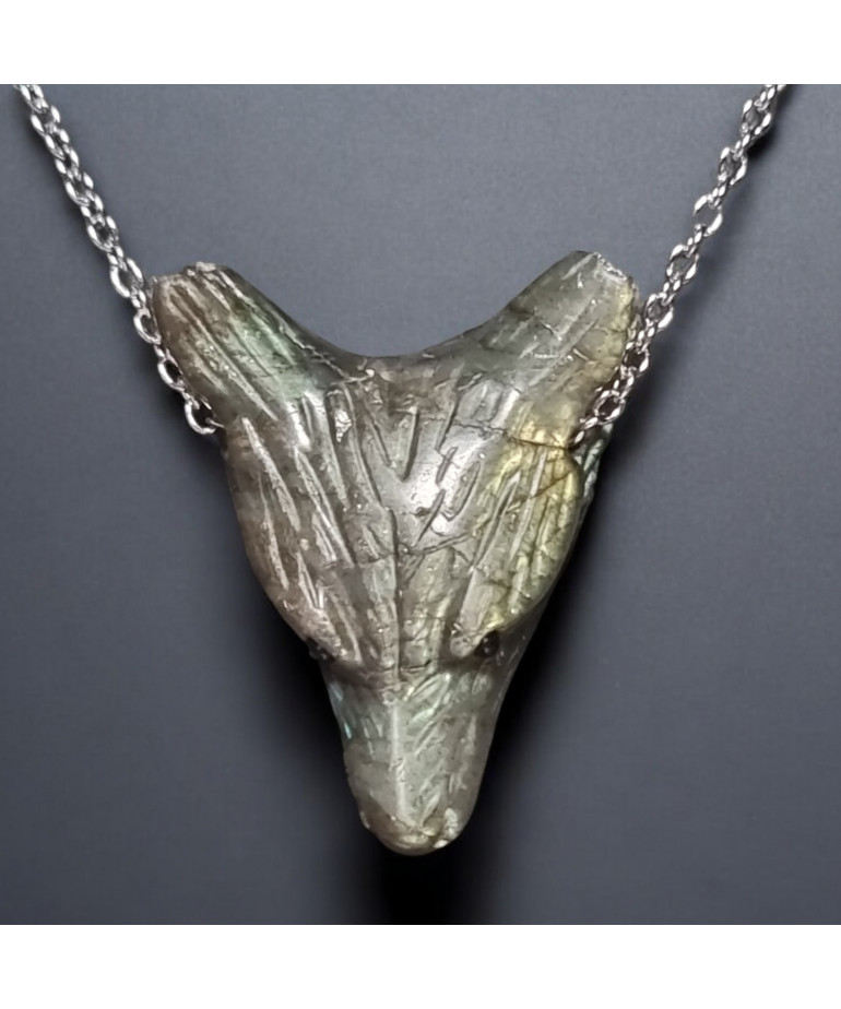 Pendentif Labradorite Tête de loup avec chaîne