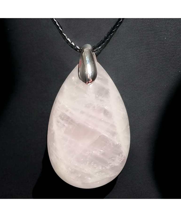 Pendentif Quartz rose avec bélière avec cordon
