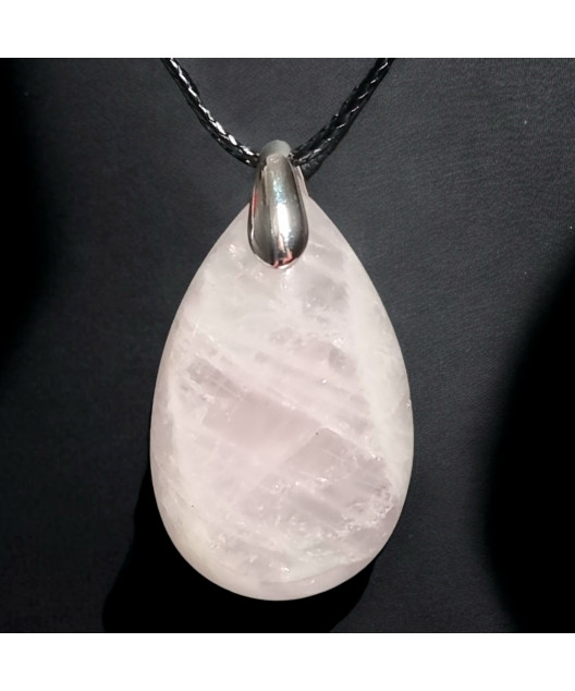 Pendentif Quartz rose avec bélière avec cordon