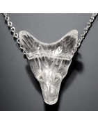 Pendentif Cristal de roche Tête de loup avec chaîne
