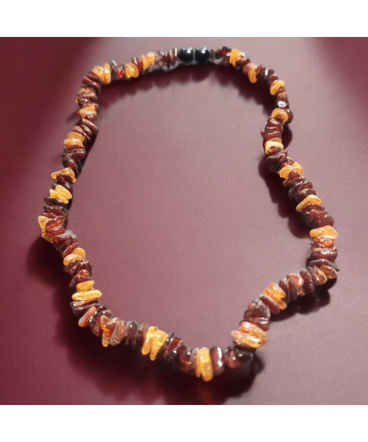 Collier Ambre baltique multicolore Baroque avec fermoir sécurisé