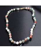 Collier Agate mousse et Agate Arbre facettée Pierres rondes 8mm