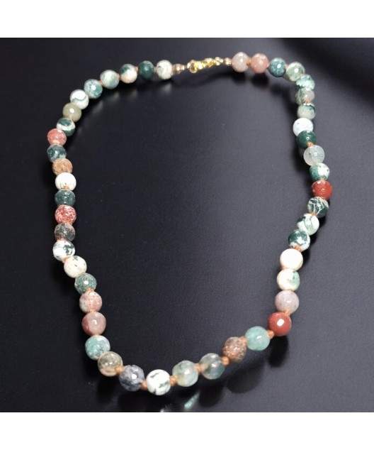 Collier Agate mousse et Agate Arbre facettée Pierres rondes 8mm