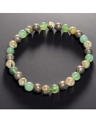 Bracelet Pyrite Jade et Rhyolite Pierres rondes 6mm