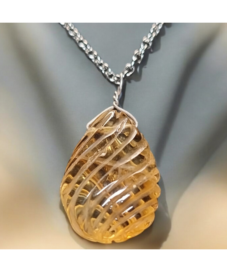 Pendentif Citrine sur chaîne acier inox